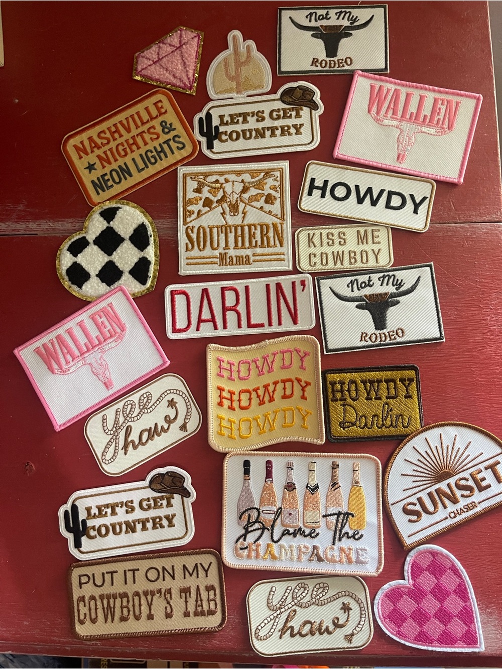 Assorted Western & Nashville Iron-On/Sew on Patches - Pink, Gold, White, Black